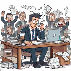 Der Arbeitsalltag – ein ständiger Tanz mit der Zeit Bild: Gestresster Mensch vor dem Laptop im Büro