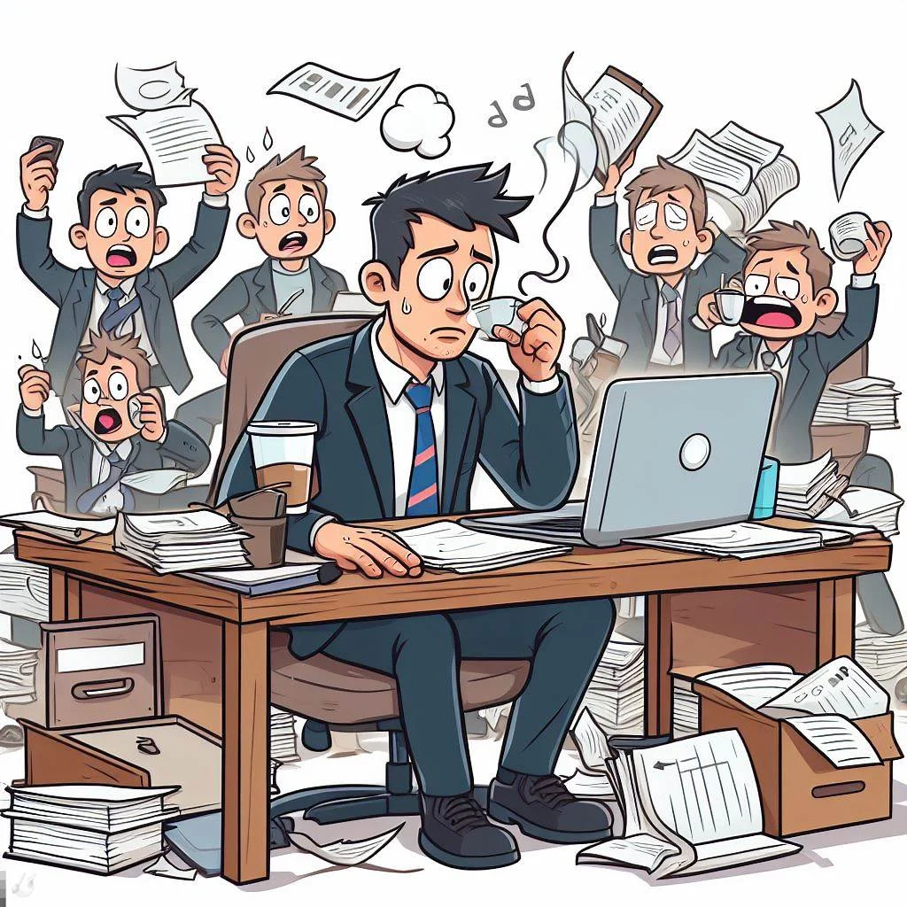 Image: Stressed person in front of a laptop in the office
