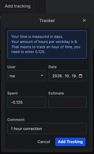 Tractime Zeiterfassung in Trello – Korrektur mit Minus-Tracking