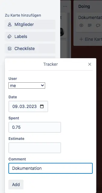 Tractime time tracking in Trello – tracking with comments