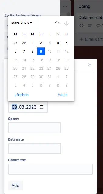 Tractime time tracking in Trello – set date