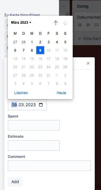 Tractime Zeiterfassung in Trello – Datum festlegen