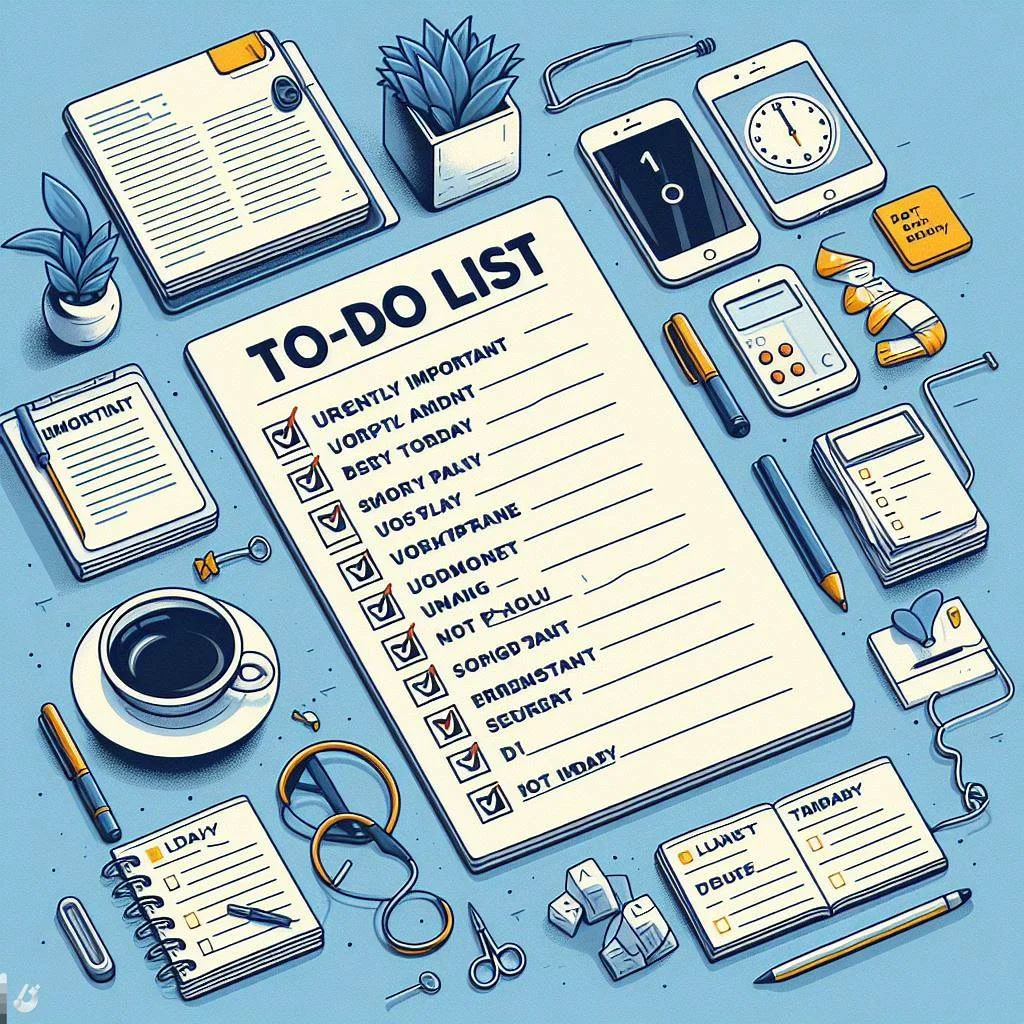 Image: Sheet with a to-do list with office items next to it